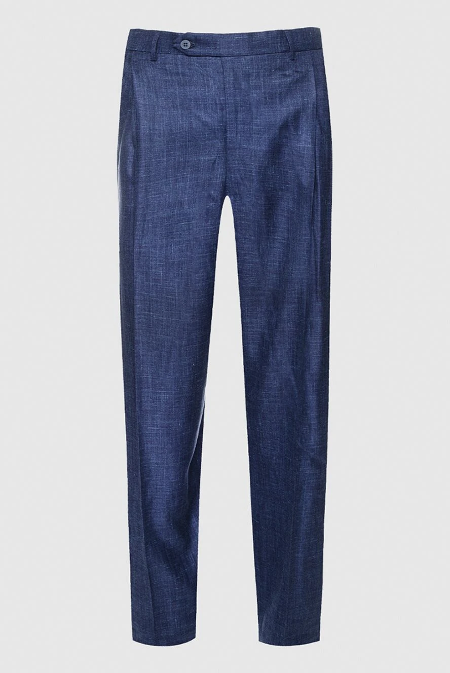 Stefano Ricci Тегіс текстуралы көк жібек, кашемир және зығыр шалбарлар - Құрамы: 48% жібек, 35% кашемир, 17% зығыр. Жабу: түйме, найзағай. Қалталар: екі алдыңғы қалта, екі артқы қалта. Шығарылған елі: Италия. Күтім: арнайы тазалау - фото 1