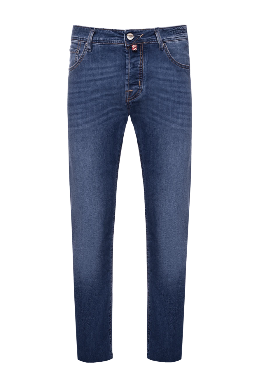 Jacob Cohen Cotton and polyester jeans blue for men - logo, worn effect. 72% cotton, 25% polyester (PL), 3% elastane. Closure: button, zipper. Three side pockets, two back pockets. Country of manufacture: Italy. Care: specialized cleaning - photo 1