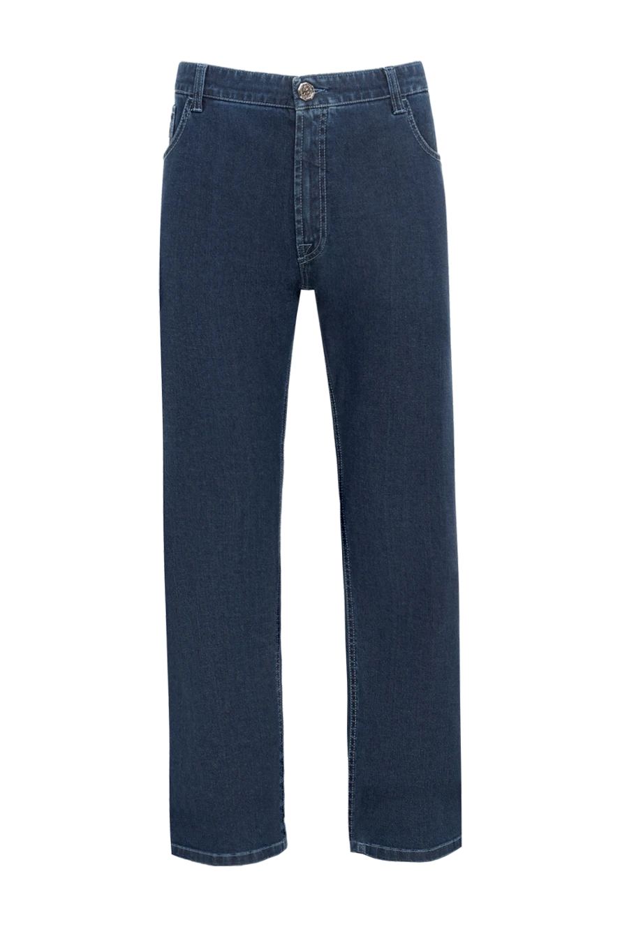 Stefano Ricci Blue cotton jeans with signature eagle head embroidery - contrast stitching. 98% cotton, 2% elastane. Closure: button, zipper. Three side pockets, two back pockets. Country of origin: Italy. Care: specialized cleaning - photo 1