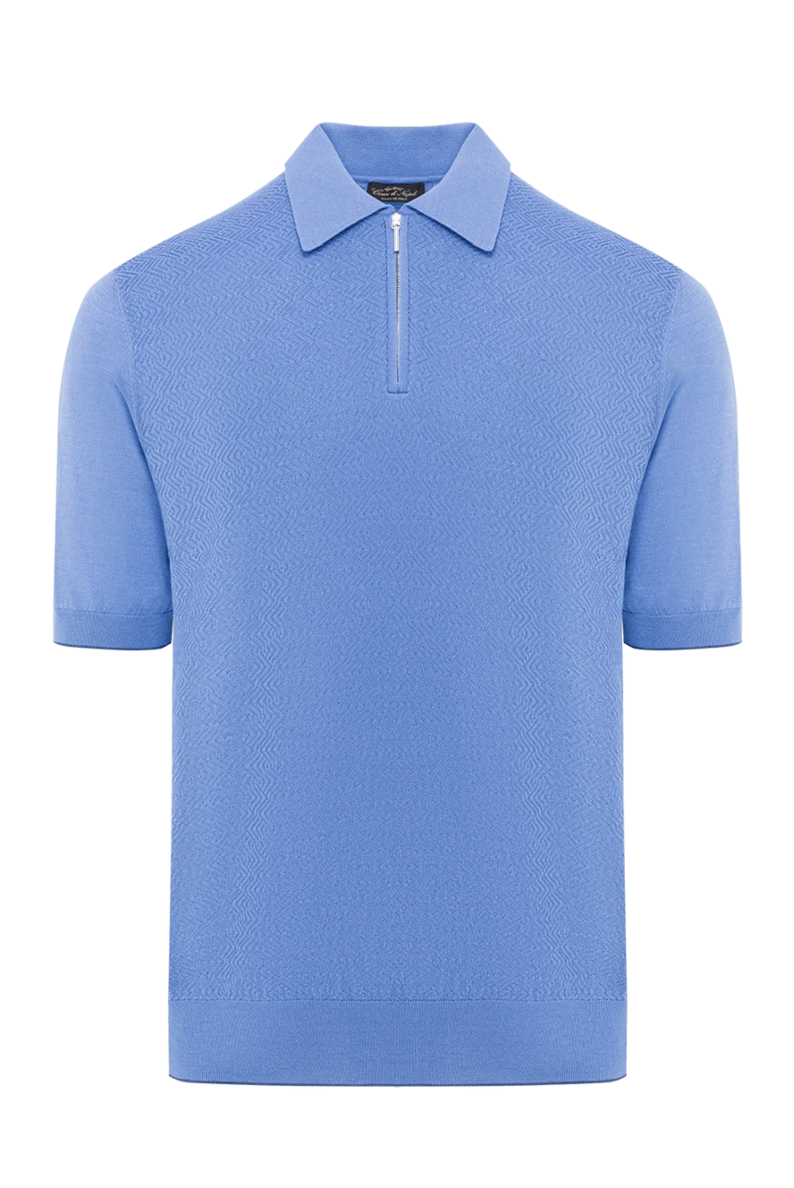 Cesare di Napoli Поло шелковое голубое с фактурным монохромным узором мужское - Рельефный узор. 100% шёлк. Молния. Страна производитель: Италия. Уход: специализированная чистка - фото 1