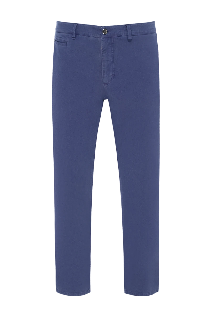 Zilli Men's blue cotton and cashmere trousers - 95% cotton, 3% cashmere, 2% elastane. Closure: button, zipper. two side, two back pockets. Country of manufacture: Italy. Care: specialized cleaning - photo 1