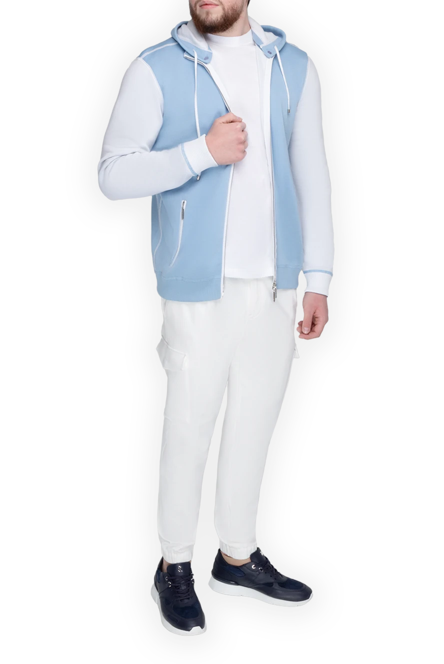 Stefano Ricci Кофта спортивная из хлопка голубая мужская - контрастные рукава. капюшон. 100% хлопок. молния. два боковых кармана. Страна производитель: Италия. Уход: специализированная чистка - фото 1
