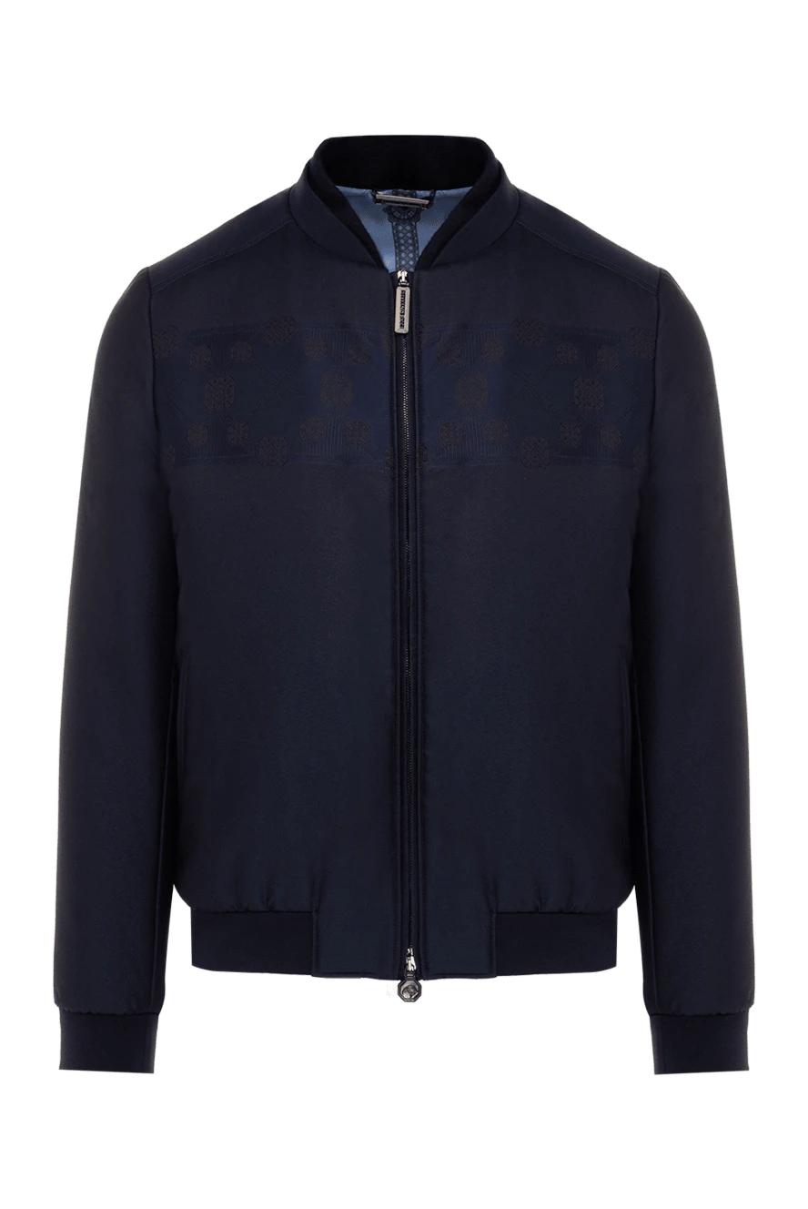 Stefano Ricci Мужская кашемировая куртка темно синего цвета с воротником стойкой - Принт логотипа, фантазийный принт. 100% кашемир. Молния. Два боковых кармана. Страна производитель: Италия. Уход: специализированная чистка - фото 1