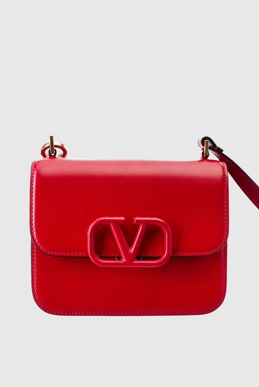 Valentino Сумка женская красная кожаная красная с логотипом - металлический логотип, цепочки. натуральная кожа. кнопка. Страна производитель: Италия. Уход: специализированная чистка - фото 1