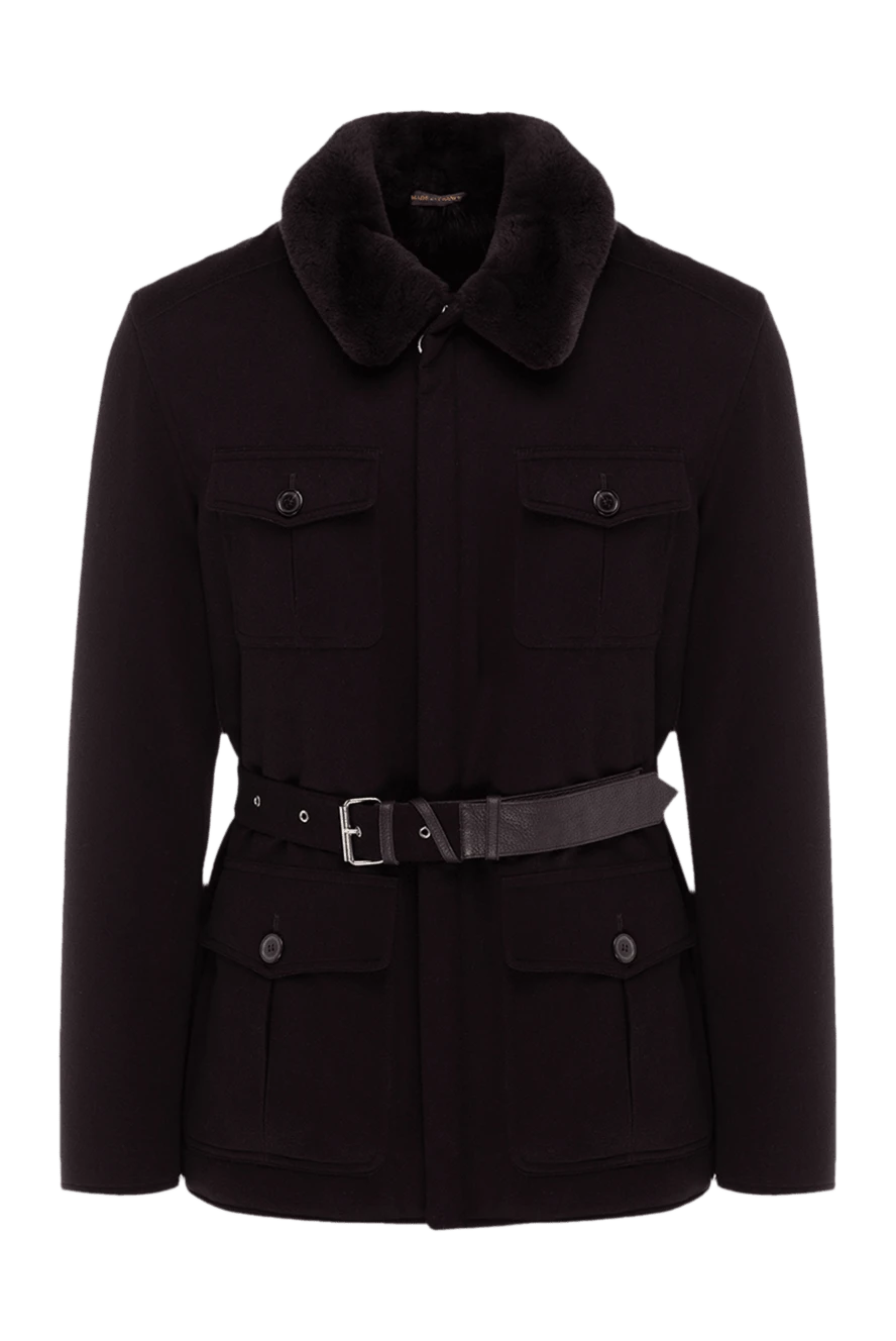 Seraphin Куртка на меху из кашемира бордовая мужская - Пояс, меховой воротник. 100% кашемир. Молния. Два боковых кармана, два нагрудных кармана. 100% натуральный мех. Страна производитель: Франция. Уход: специализированная чистка - фото 1