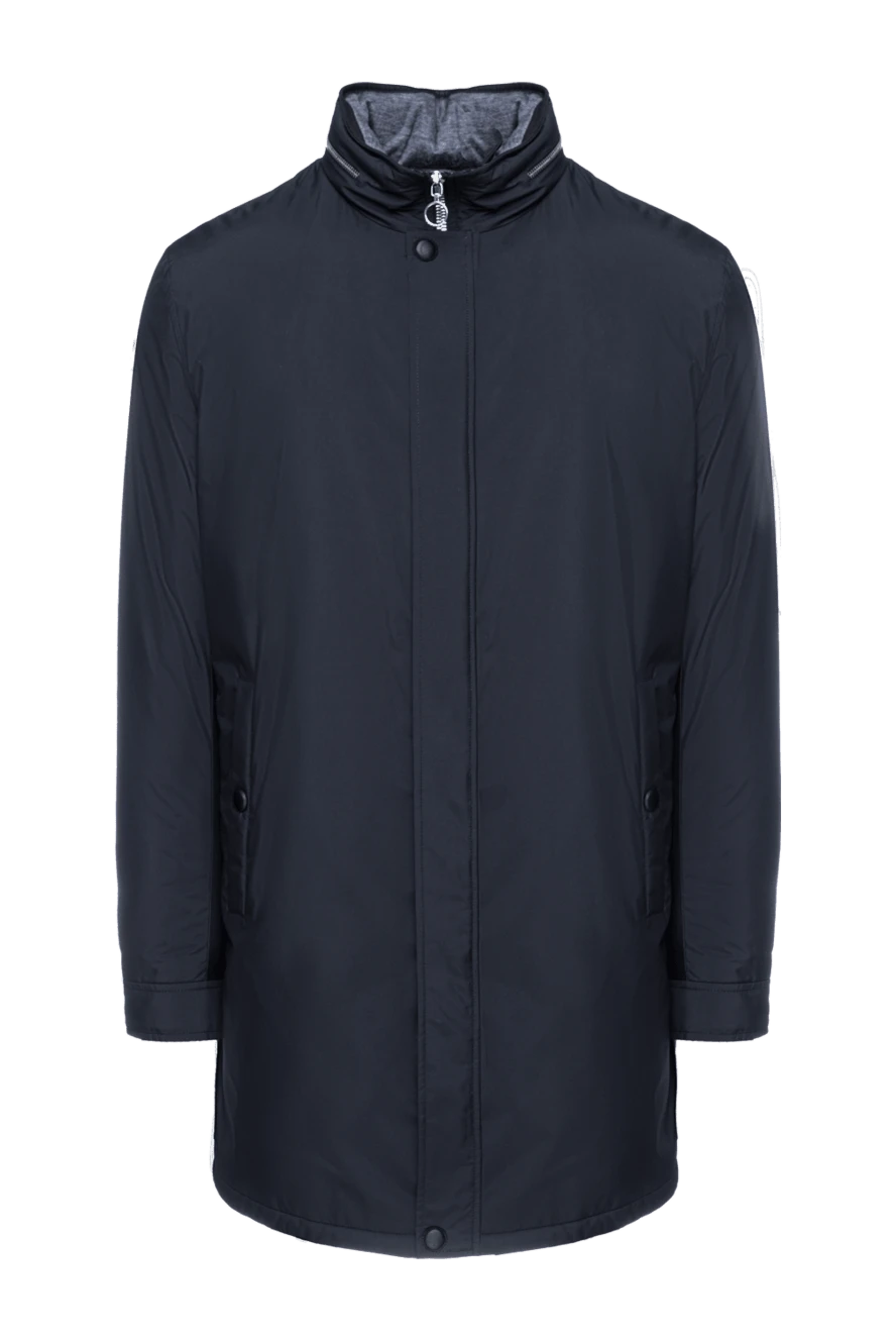 Seraphin Куртка из кожи и кашемира синяя мужская - капюшон. 90% кашемир, 5% кожа, 5% кашемир. Молния, кнопки. Два боковых кармана. Страна производитель: Франция. Уход: специализированная чистка - фото 1