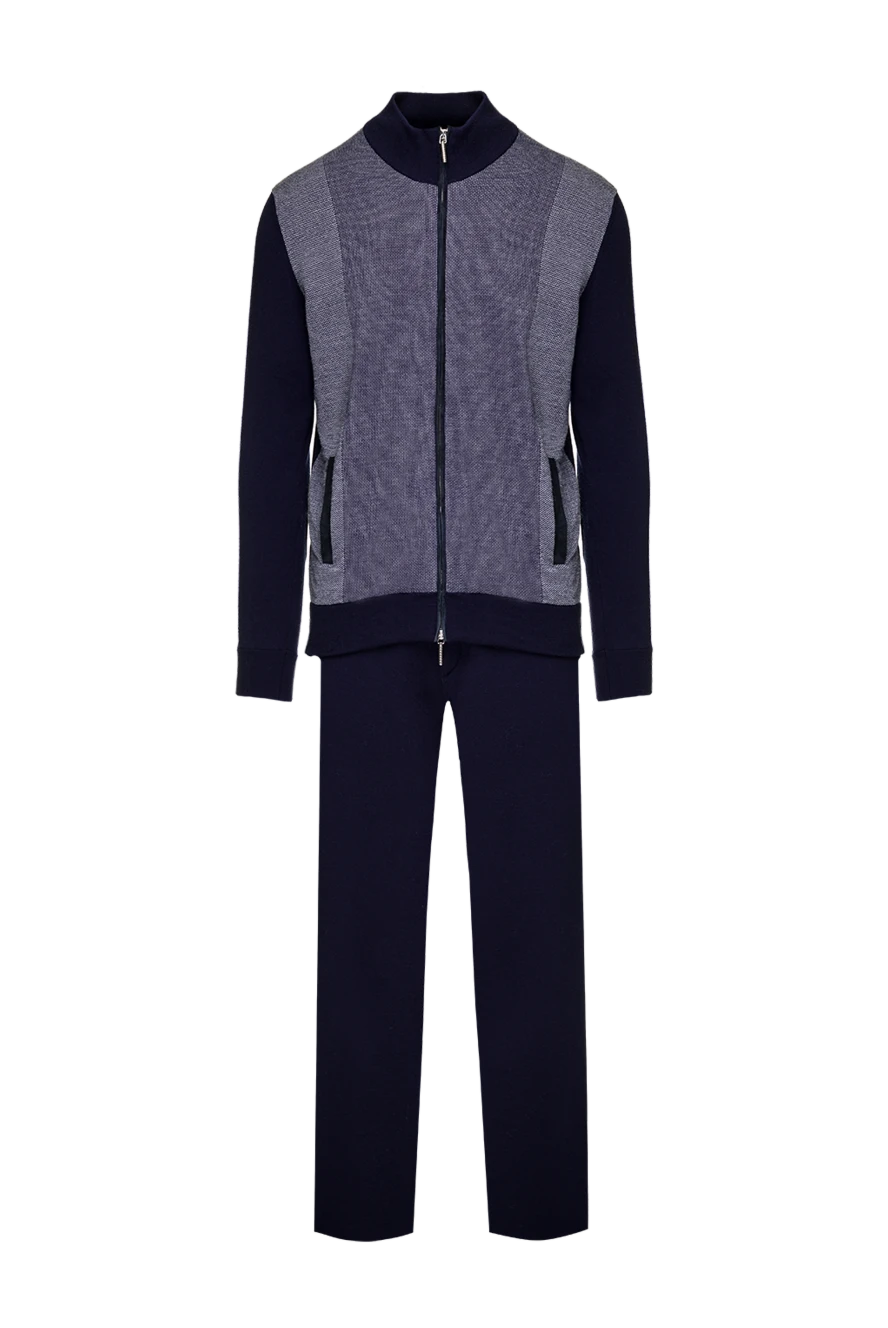 Cesare di Napoli Men's sports suit made of wool, silk and cashmere, blue - Contrast trim. 60% wool, 30% silk, 10% cashmere. Closure: Drawstring, zipper. Four side pockets. Country of manufacture: Italy. Care: specialized cleaning - photo 1