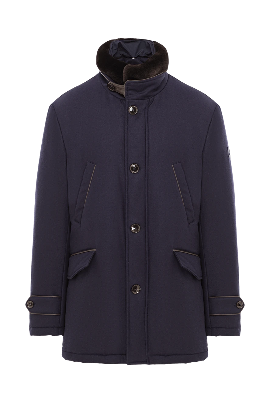 Tombolini Куртка-пальто с меховым воротником синяя мужская - 99% шерсть, 1% эластан. Пуговицы, молния, кнопки. Два боковых кармана, два нагрудных кармана. Страна производитель: Италия. Уход: специализированная чистка - фото 1