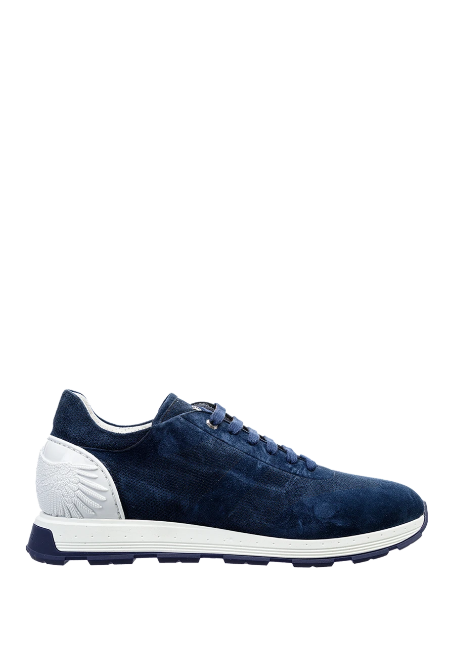 Stefano Ricci Кроссовки из нубука синие мужские - эмблема логотипа, контрастная подошва. 100% нубук. шнуровка. Страна производитель: Италия. Уход: специализированная чистка - фото 1