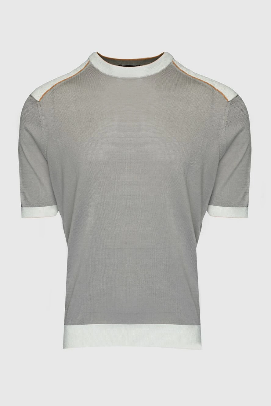 Stefano Ricci Джемпер с коротким рукавом из шелка серый мужской - Контрастные манжеты и горловина. Короткий рукав. 100% шёлк. Страна производитель: Италия. Уход: специализированная чистка - фото 1