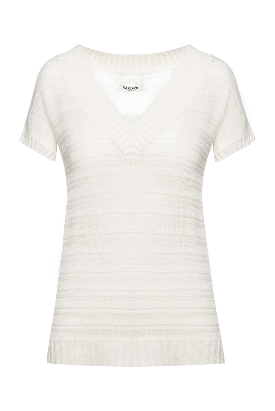 Max&Moi Longline white womens cashmere jumper with short sleeves - textured knitwear, short sleeves. 100% cashmere. Country of manufacture: Italy. Care: specialized cleaning - photo 1