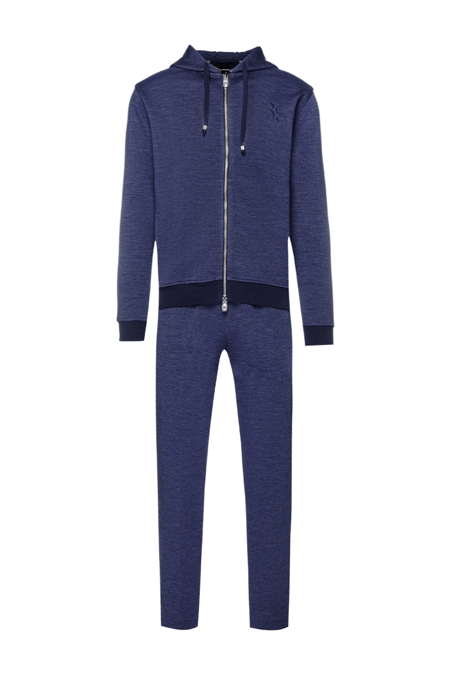 Billionaire Men's wool sports suit, blue - Contrast zipper, brand logo. Hood. 100% wool. Closure: Drawstring, zipper. Four side pockets. Country of manufacture: Italy. Care: specialized cleaning - photo 1