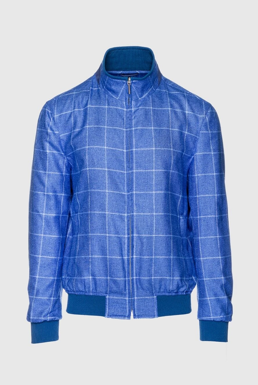 Enrico Mandelli Куртка из шелка и кашемира голубая мужская - Узор клетка. 52% шёлк, 48% кашемир. Молния. Два боковых кармана. Страна производитель: Италия. Уход: специализированная чистка - фото 1