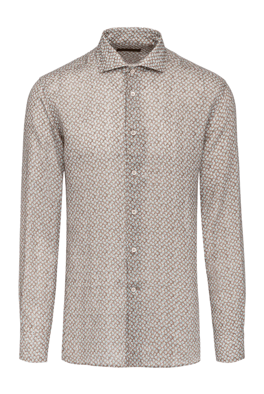 Corneliani Men's brown linen shirt - dot print. 100% linen. Closure: buttons. Country of manufacture: Italy. Care: specialized cleaning - photo 1