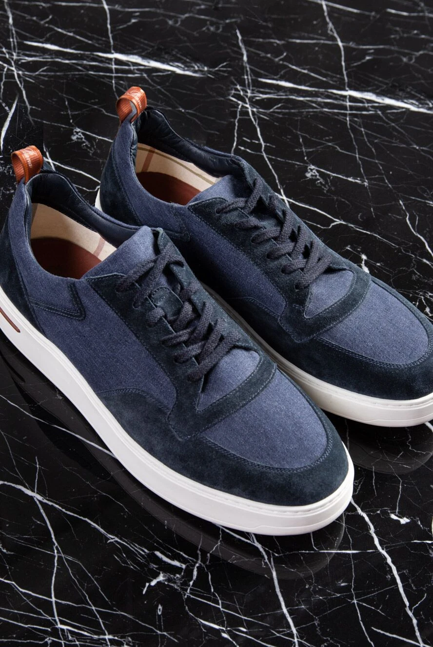 Loro Piana men's blue linen and suede sneakers 162136 — Buy in
