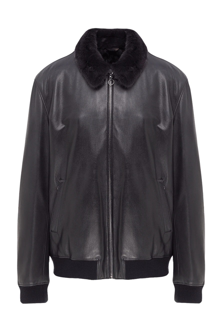 Seraphin Куртка кожаная на меху с отложным воротником синяя мужская - Меховой воротник. 100% кожа. Молния. Два боковых кармана. 100% натуральный мех. Страна производитель: Франция. Уход: специализированная чистка - фото 1