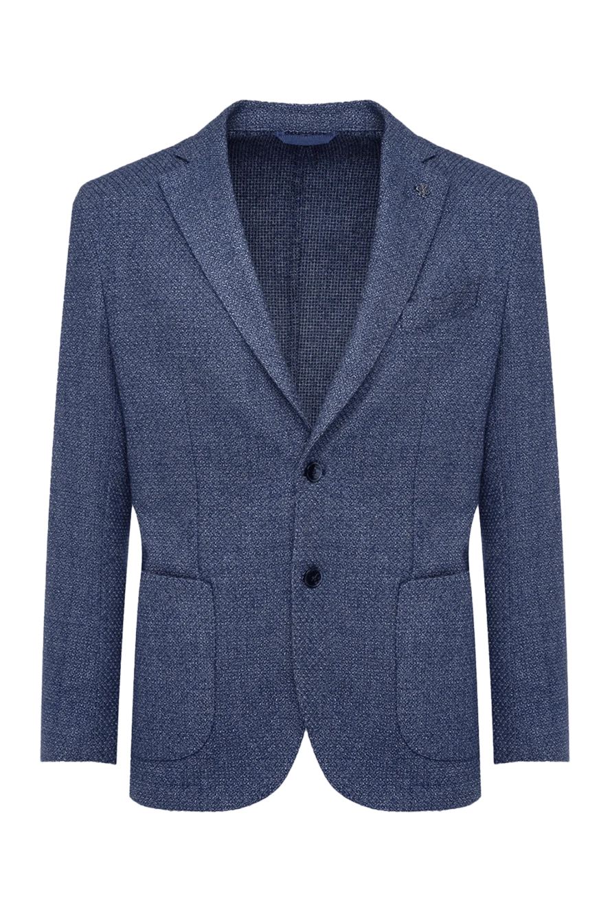 Lubiam Men's blue jacket - melange pattern. 36% wool, 14% polyester, 50% cotton. two buttons. two inside, two side, chest pocket. Country of manufacture: Italy. Care: specialized cleaning - photo 1