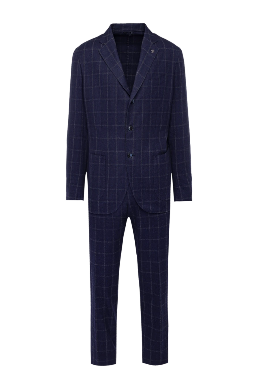 Lubiam Men's suit made of wool, blue - Slit, checkered pattern. 100% wool. Closure: Buttons, hook. Chest pocket, two flap pockets. Three pockets. Two side pockets, two back pockets with buttons. Lining: 100% cupro. Country of manufacture: Italy. Care: specialized cleaning - photo 1