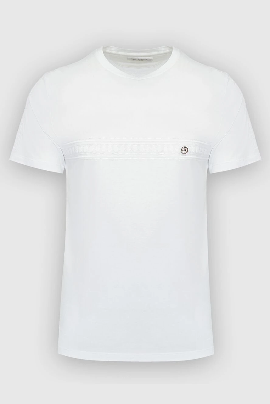 Stefano Ricci White cotton and modal T-shirt with a decorative horizontal insert - logo print. 50% cotton, 50% modal. Country of origin: Italy. Care: specialized cleaning - photo 1