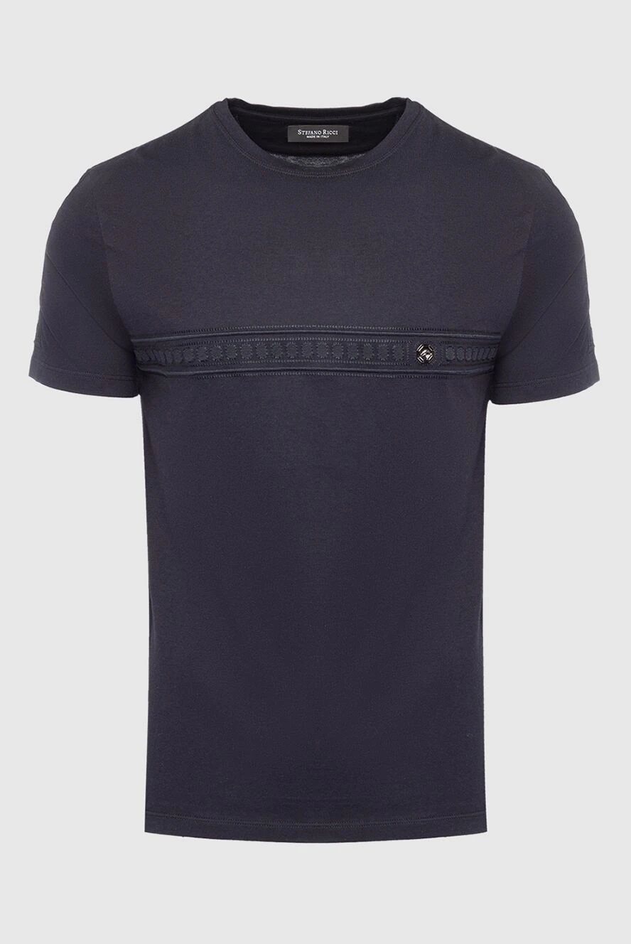 Stefano Ricci Футболка из хлопка и модала черного цвета с фактурной полосой на груди - принт логотипа. 50% хлопок, 50% модал. Страна производитель: Италия. Уход: специализированная чистка - фото 1