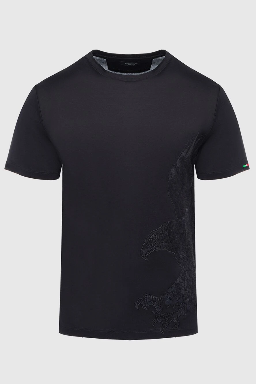Stefano Ricci Футболка из хлопка черного цвета с фактурным изображением орла в тон ткани - принт логотипа. 100% хлопок. Страна производитель: Италия. Уход: специализированная чистка - фото 1