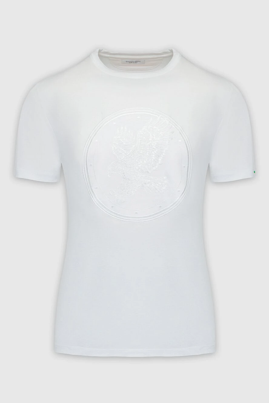 Stefano Ricci White cotton and modal T-shirt with a raised medallion on the chest - logo print. 50% cotton, 50% modal. Country of origin: Italy. Care: specialized cleaning - photo 1