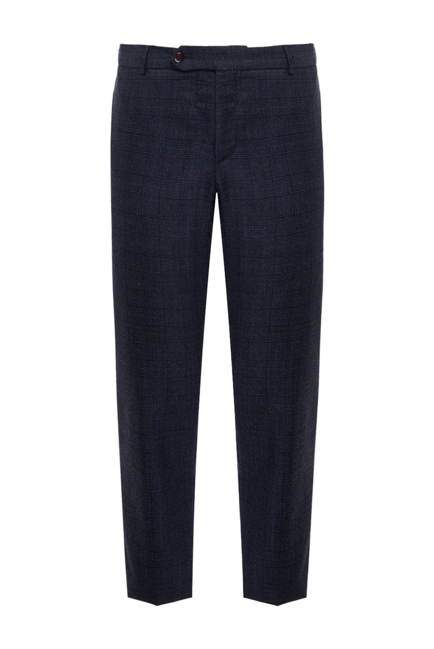 PT01 (Pantaloni Torino) Classic men's dark blue checkered wool trousers - check pattern. 100% wool. Closure: button, zipper. two side pockets, two back pockets. Country of origin: Italy. Care: specialized cleaning - photo 1