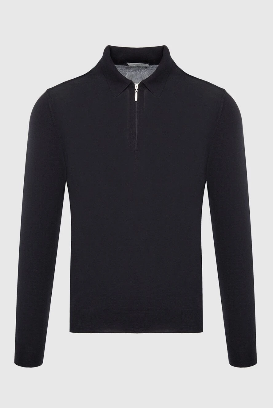 Gran Sasso Polo with long sleeves made of wool black for men - Long sleeve. 100% wool. Closure: Zipper. Country of origin: Italy. Care: specialized cleaning - photo 1