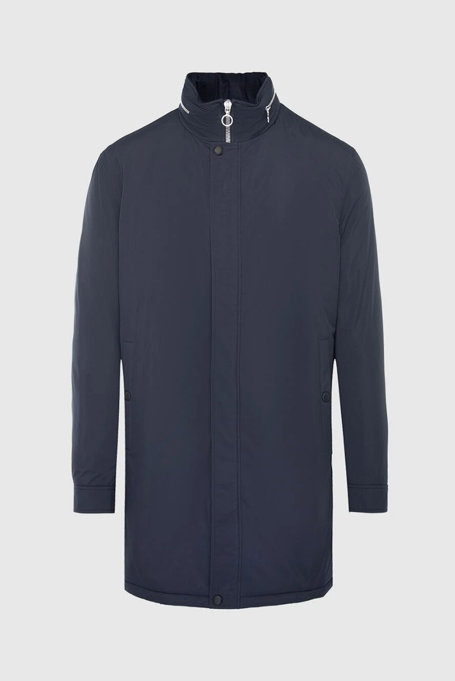 Seraphin Куртка-пальто синяя с кожаными вставками мужская - 95% нейлон, 5% натуральная кожа. капюшон. Молния кнопки. Два боковых кармана. 80% кашемир 20% шёлк. Страна производитель: Франция. Уход: специализированная чистка - фото 1