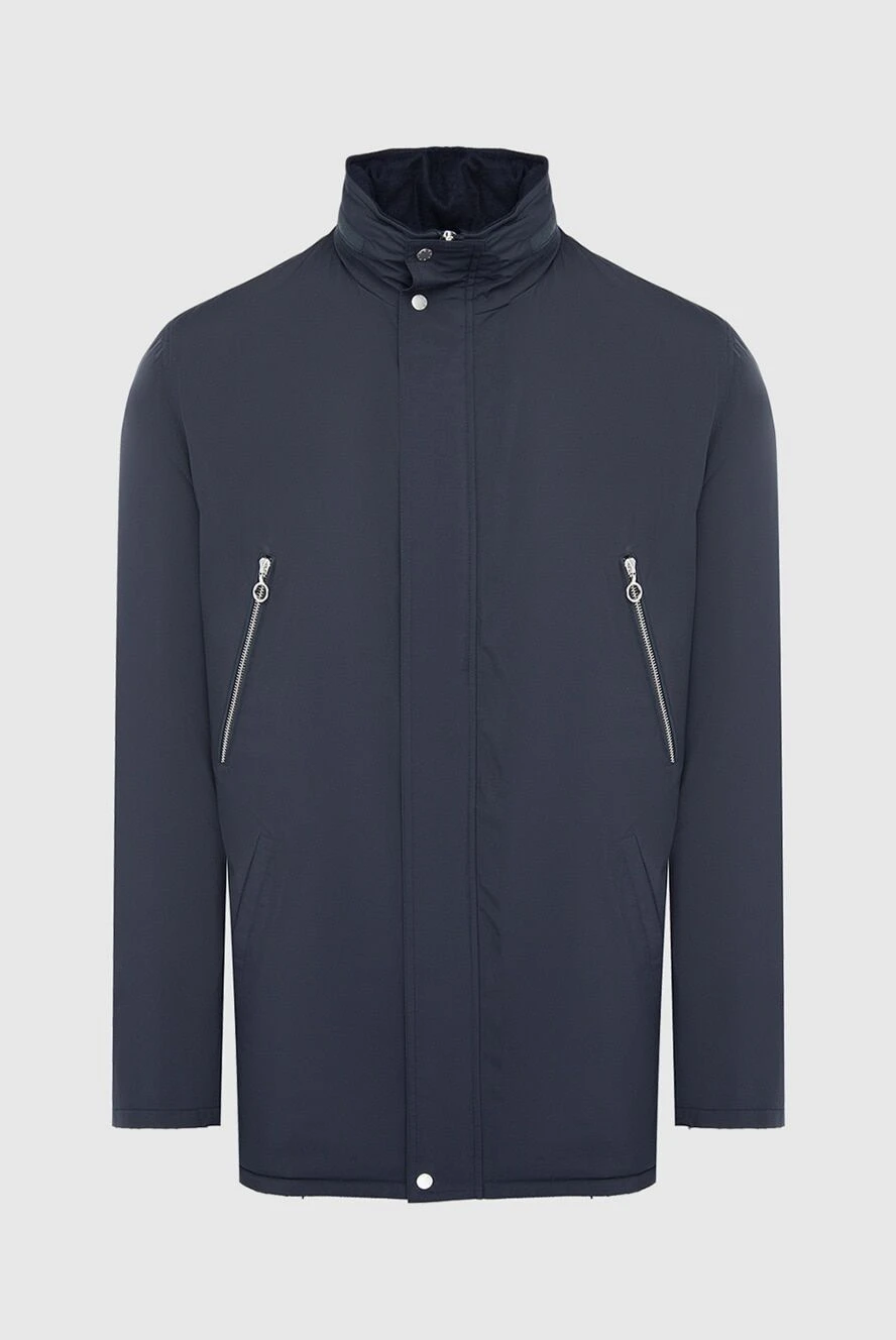 Seraphin Куртка синяя удлиненная с контрастными молниями мужская - 95% нейлон, 5% натуральная кожа. Молния, кнопки. Два боковых кармана, два нагрудных кармана. 80% кашемир 20% шёлк. Страна производитель: Франция. Уход: специализированная чистка - фото 1