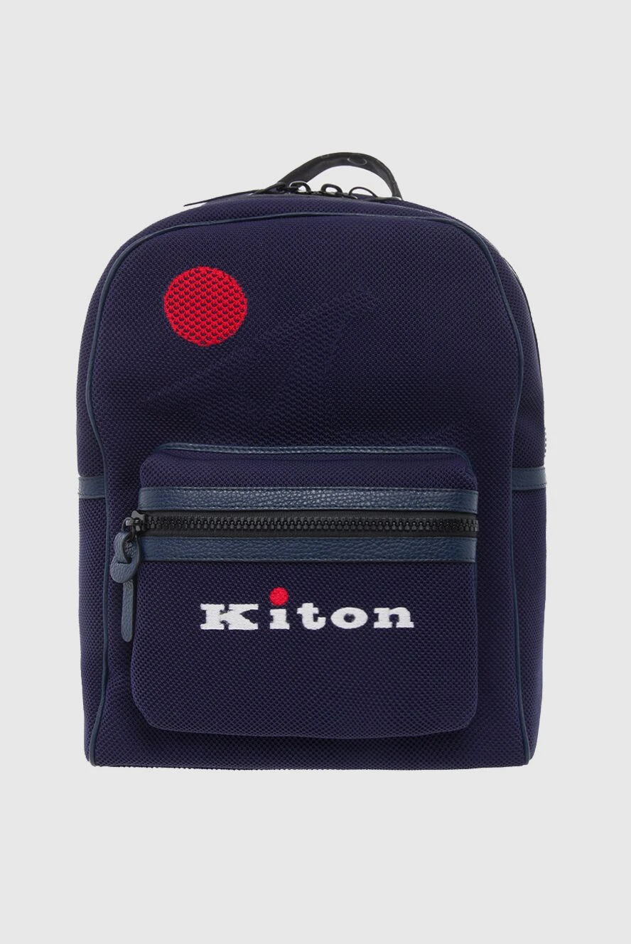 Kiton Cotton and elastane backpack blue for men - logo. 90% cotton, 10% elastane. front pocket. Fastener: zipper. Country of manufacture: Italy. Care: specialized cleaning - photo 1