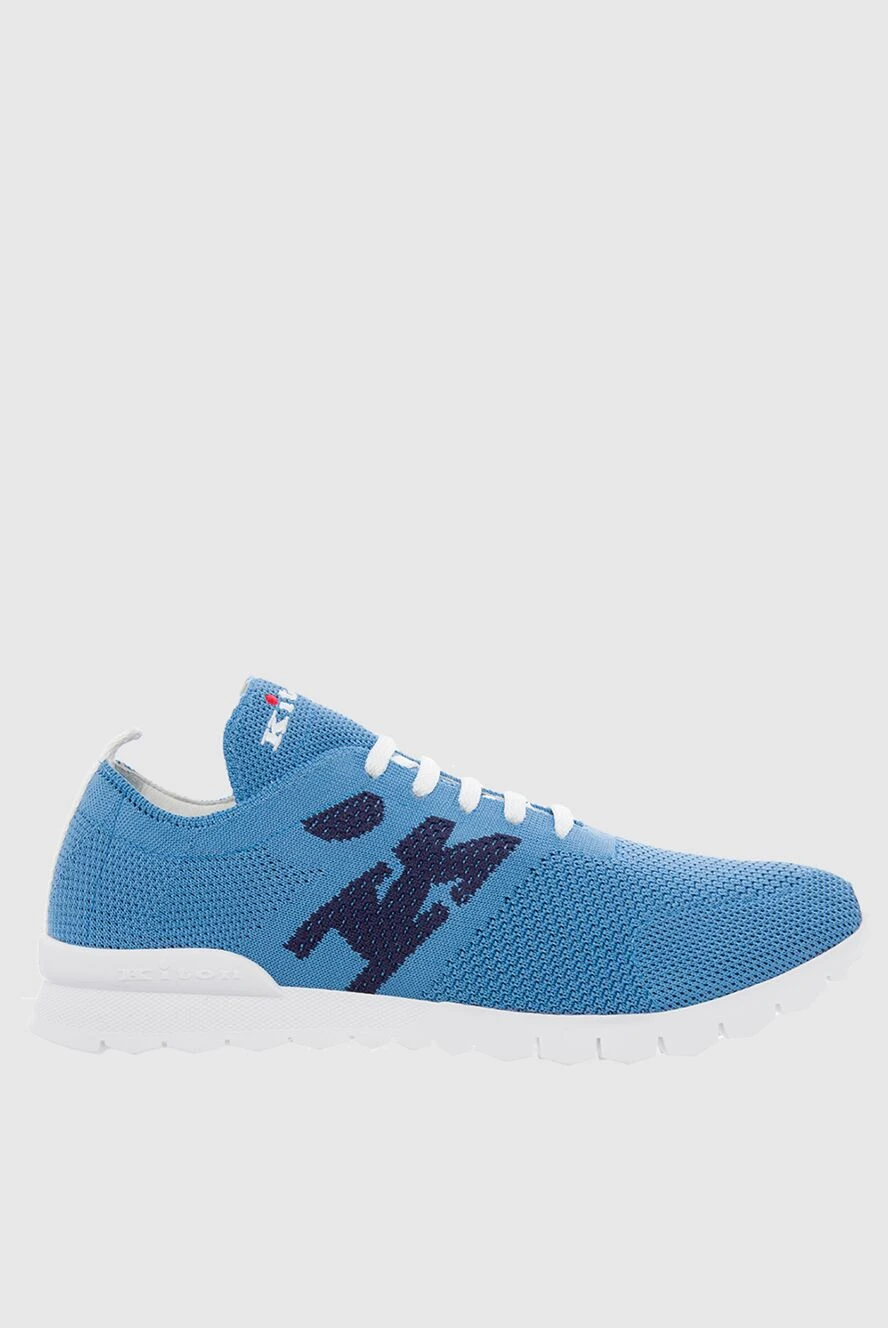 Kiton Blue textile sneakers for men - Logo, contrast sole. 90% cotton, 10% elastane. laces. height 2 cm. Country of manufacture: Italy. Care: specialized cleaning - photo 1