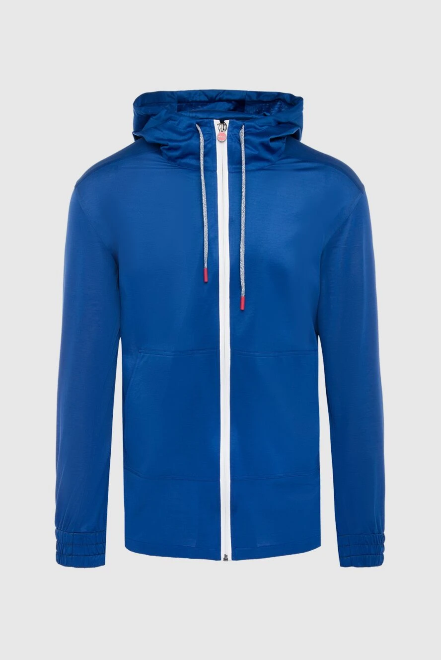 Kiton Blue cotton sports jacket for men - Additionally: hood. Composition: 100% cotton. Fastening: zipper, drawstring. Pockets: two side pockets. Country of manufacture: Italy. Care: specialized cleaning - photo 1