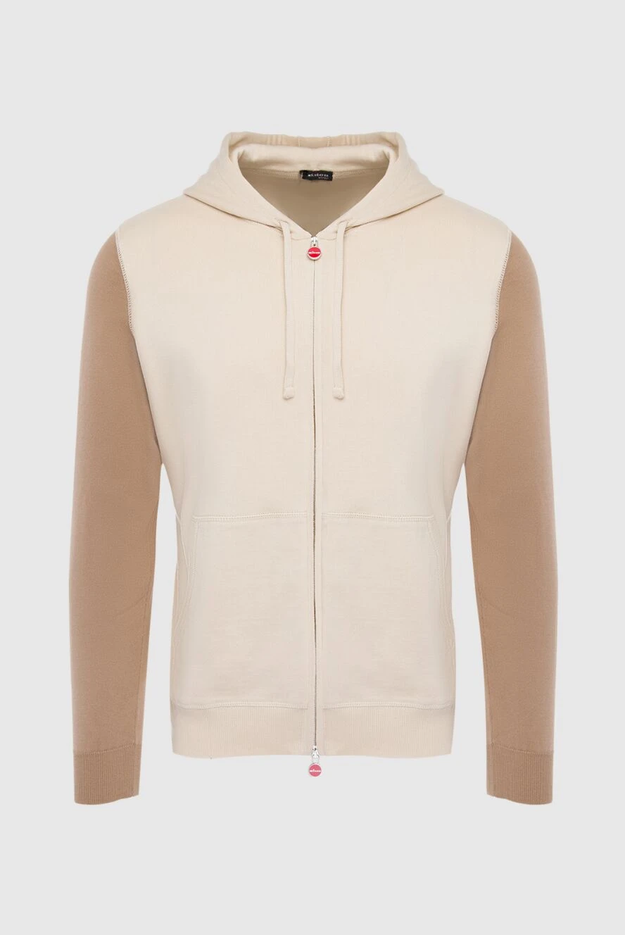 Kiton Beige cotton sports jacket for men - Decor: contrasting sleeves. Additionally: hood. Composition: 100% cotton. Fastening: zipper, drawstring. Pockets: two side pockets. Country of manufacture: Italy. Care: specialized cleaning - photo 1