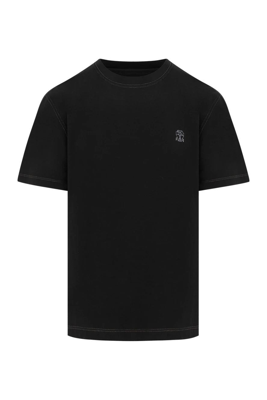 Brunello Cucinelli Чёрная базовая футболка с контрастными швами и фирменным знаком - лого. 100% хлопок. Страна производитель: Италия. Уход: специализированная чистка - фото 1