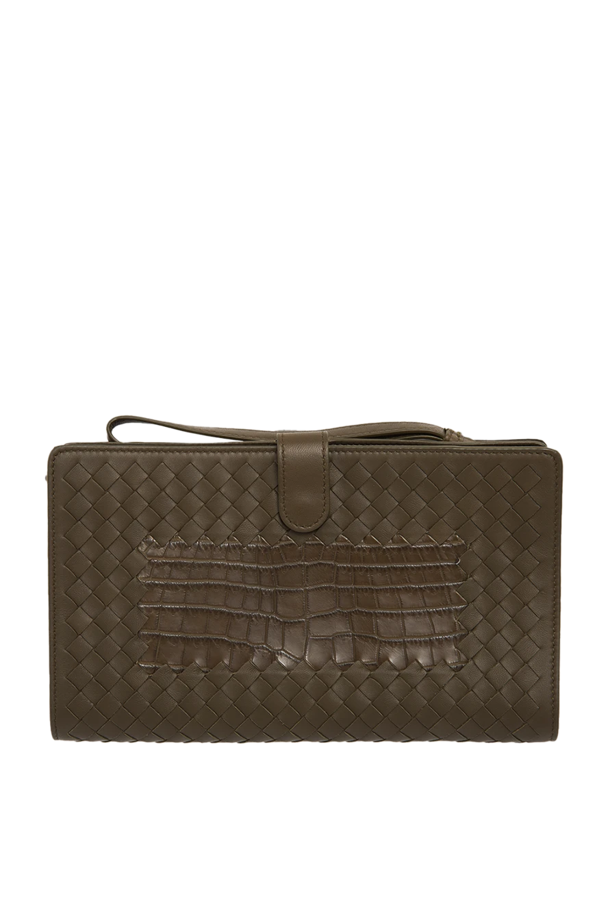 Bottega Veneta Men's clutch bag made of genuine leather and crocodile leather green - Weaving, textured leather. 80% genuine leather, 20% Crocodile skin. Button. 4 compartment. Country of origin: Italy. Care: specialized cleaning - photo 1