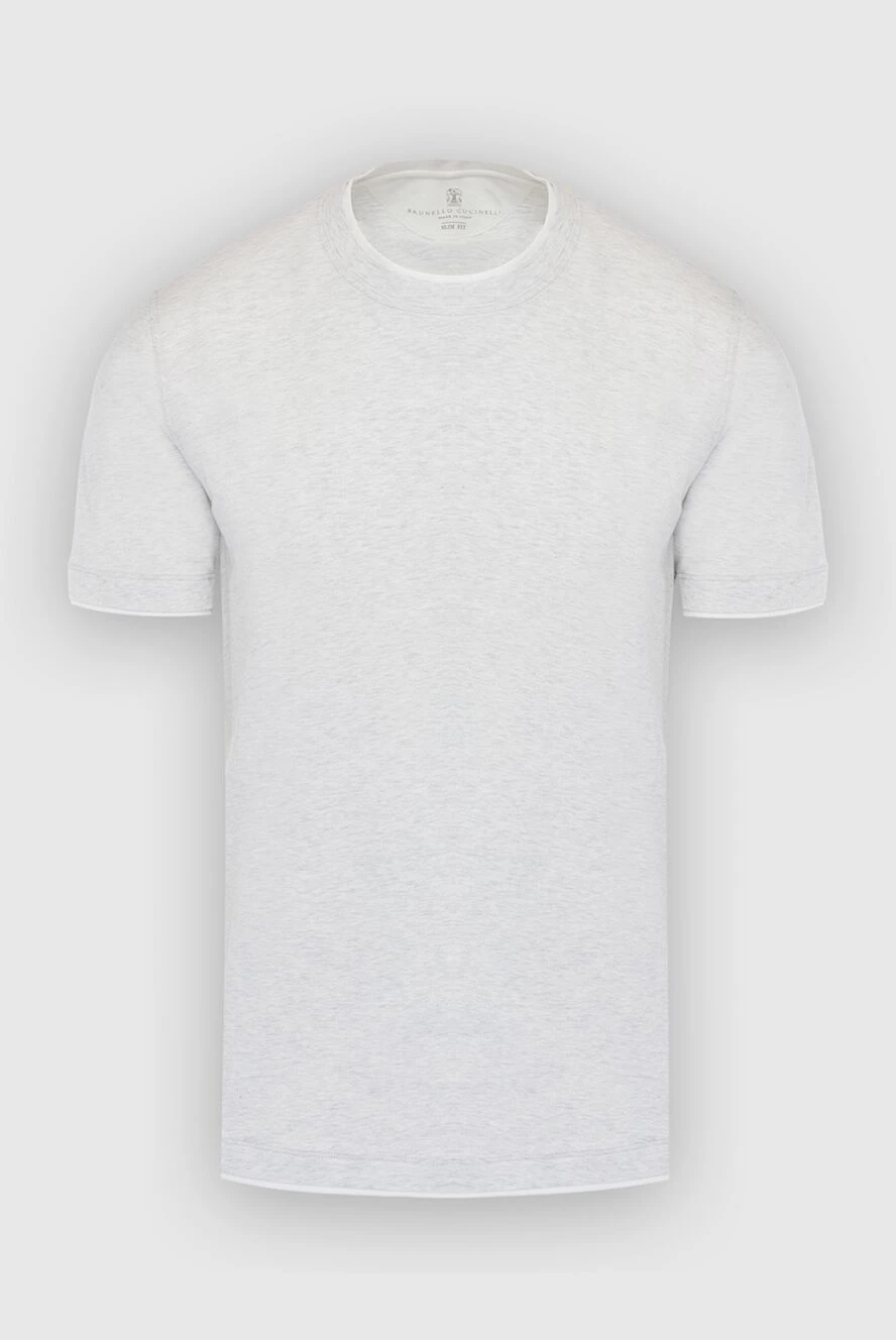 Brunello Cucinelli Gray cotton T-shirt for men - melange, piping on the collar and sleeves. 100% cotton. Country of origin: Italy. Care: specialized cleaning - photo 1