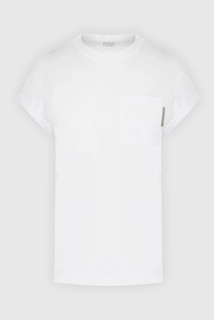 Brunello Cucinelli Кеуде қалтасы бар ақ мақтадан жасалған футболка - Құрамы: 93% мақта, 7% эластан. Шығарылған елі: Италия. Күтім: арнайы тазалау - фото 1