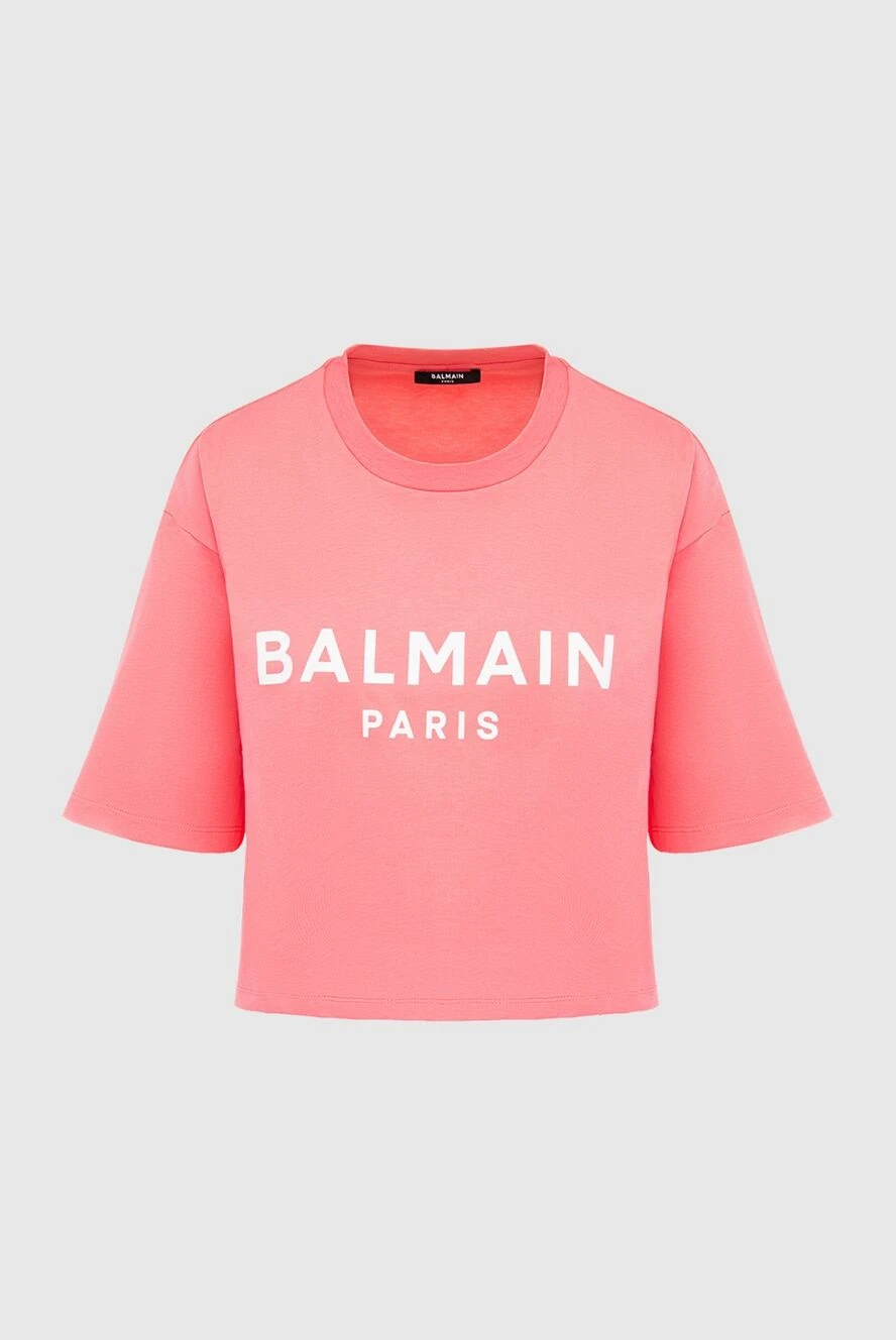 Balmain Футболка из хлопка розовая женская розовая - логотип, свободный крой. 100% хлопок. Страна производитель: Франция. Уход: специализированная чистка - фото 1