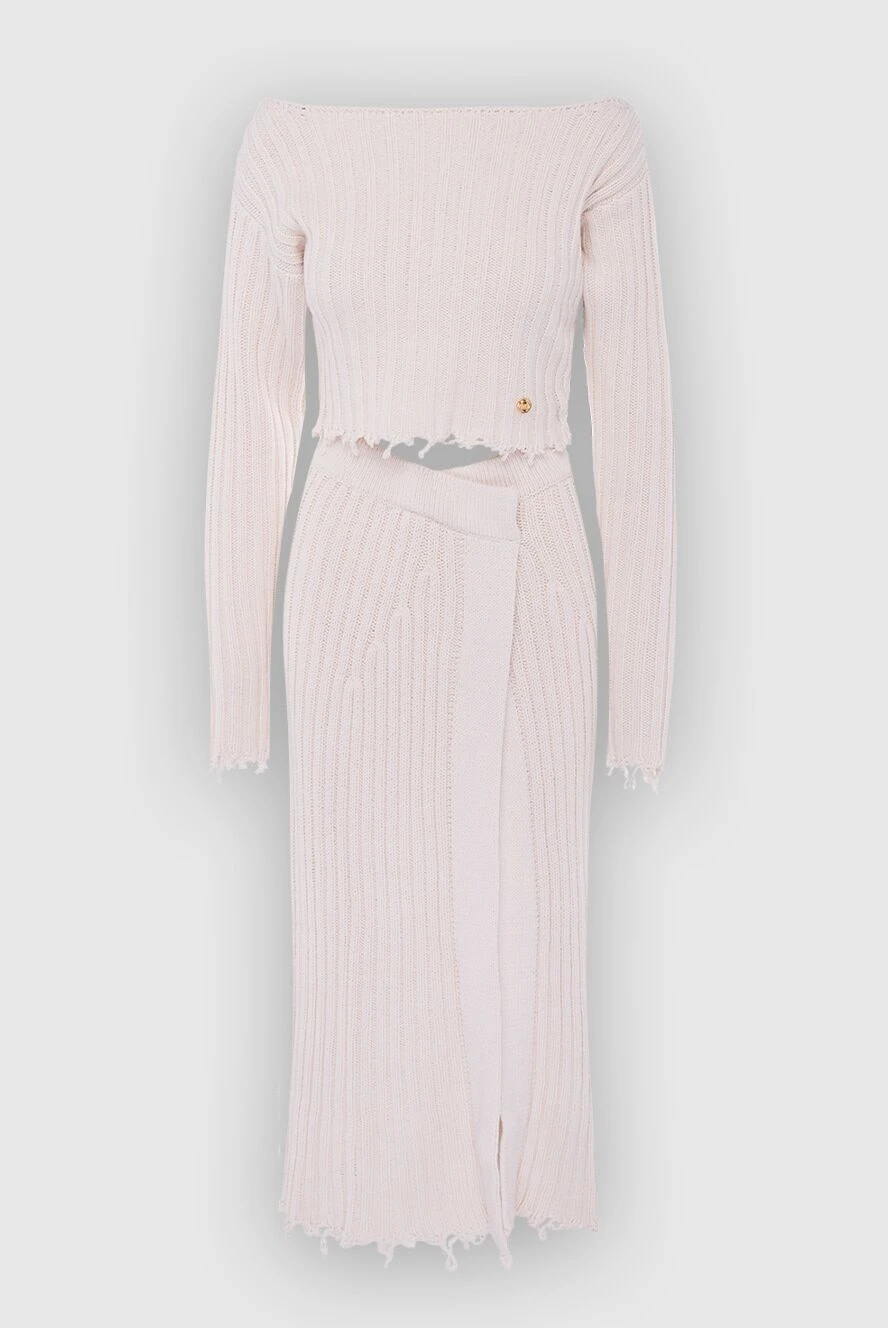 Balmain Мақта мен полиамидтен тігілген юбкасымен ақ түсті әйелдер костюмі - жыртылған жиек. Құрамы: 78% мақта, 22% полиамид. Жабу: найзағай. Шығарылған елі: Франция. Күтім: арнайы тазалау - фото 1