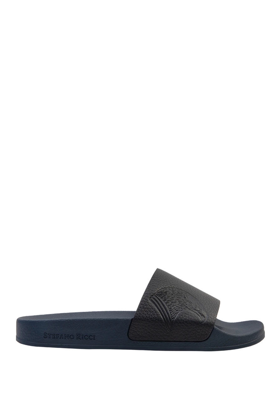 Stefano Ricci Шлепанцы из кожи синие мужские - тисненый логотип. внутренняя отделка кожа. 100% кожа . Страна производитель: Италия. Уход: специализированная чистка - фото 1