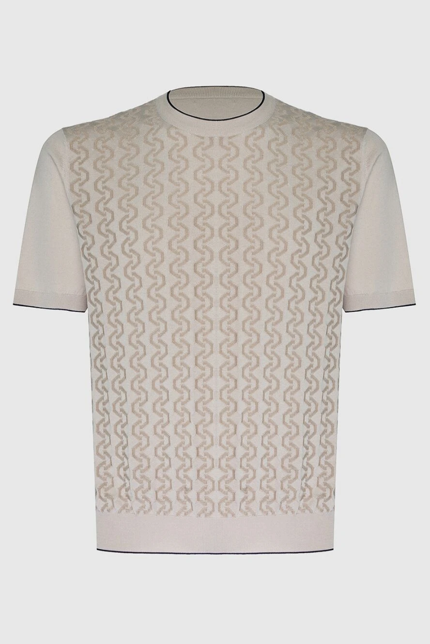 Stefano Ricci Шелково хлопковый джемпер бежевого цвета с фактурным узором - Контрастный узор. Короткий рукав. 60% шёлк, 40% хлопок. Страна производитель: Италия. Уход: специализированная чистка - фото 1