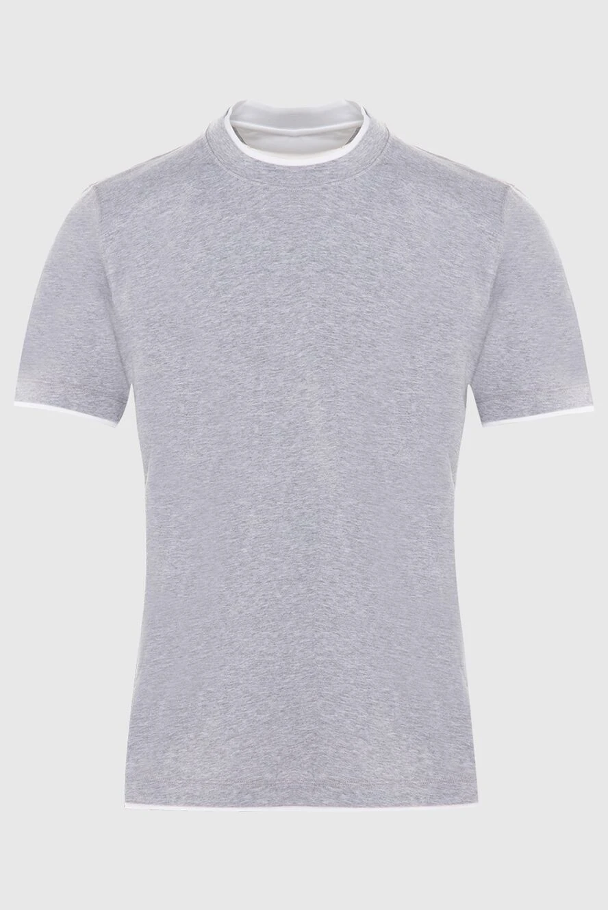 Brunello Cucinelli Gray cotton T-shirt for men - melange, piping on the collar and sleeves. 100% cotton. Country of origin: Italy. Care: specialized cleaning - photo 1