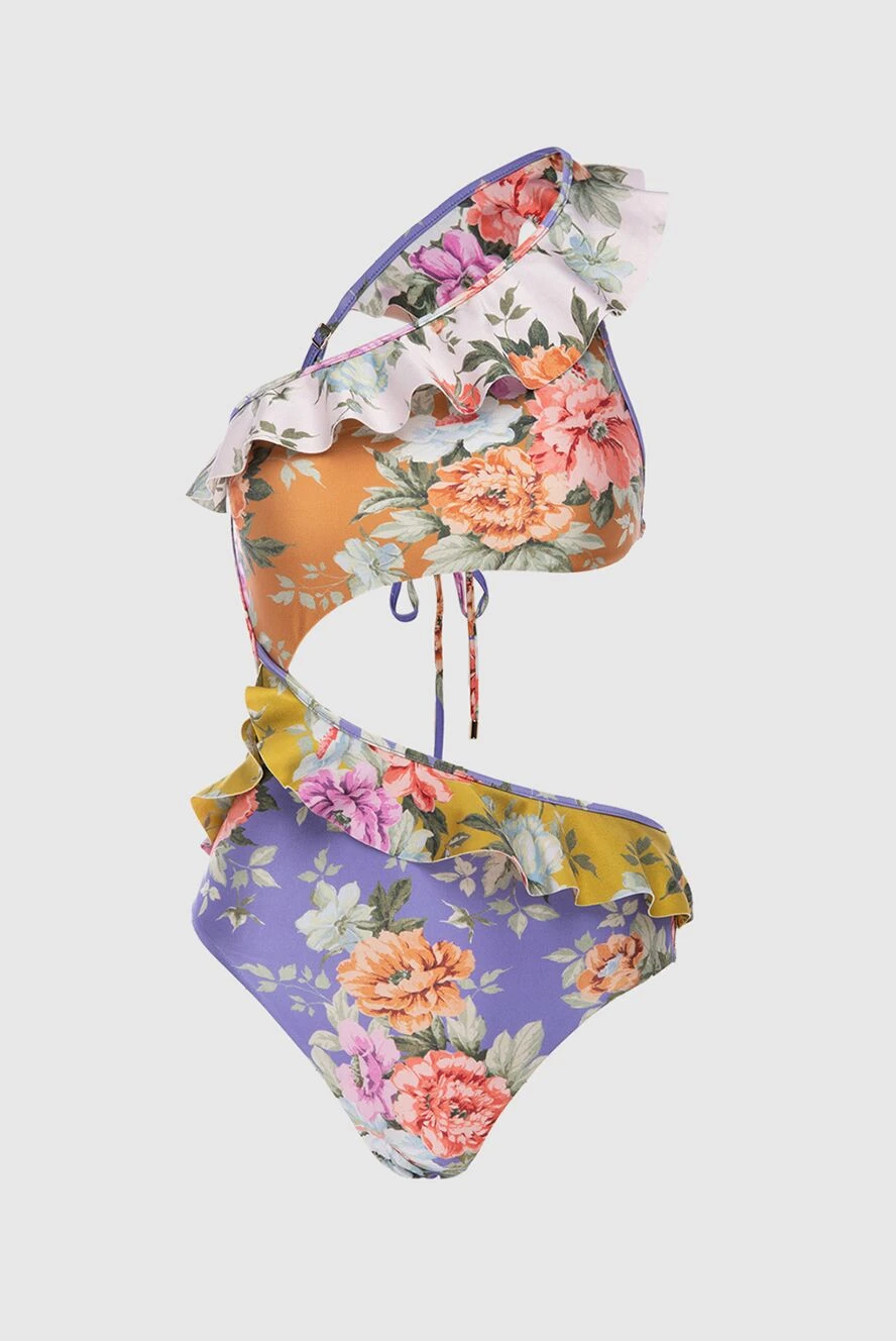 Zimmermann Лаванда-қызғылт сары палитрадағы бөртпелері және гүлді микропринтері бар асимметриялық купальник - гүлдер басып шығару, руфельдер. Құрамы: 80% полиамид, 20% эластан. Шығарылған елі: Италия. Күтім: арнайы тазалау - фото 1