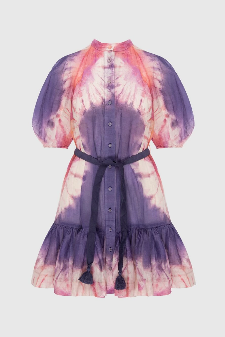 Zimmermann Платье с раме фиолетовое женское - пояс. рукава-буфы, контрастный фантазийный узор. 100% рами. Страна производитель: Италия. Уход: специализированная чистка - фото 1