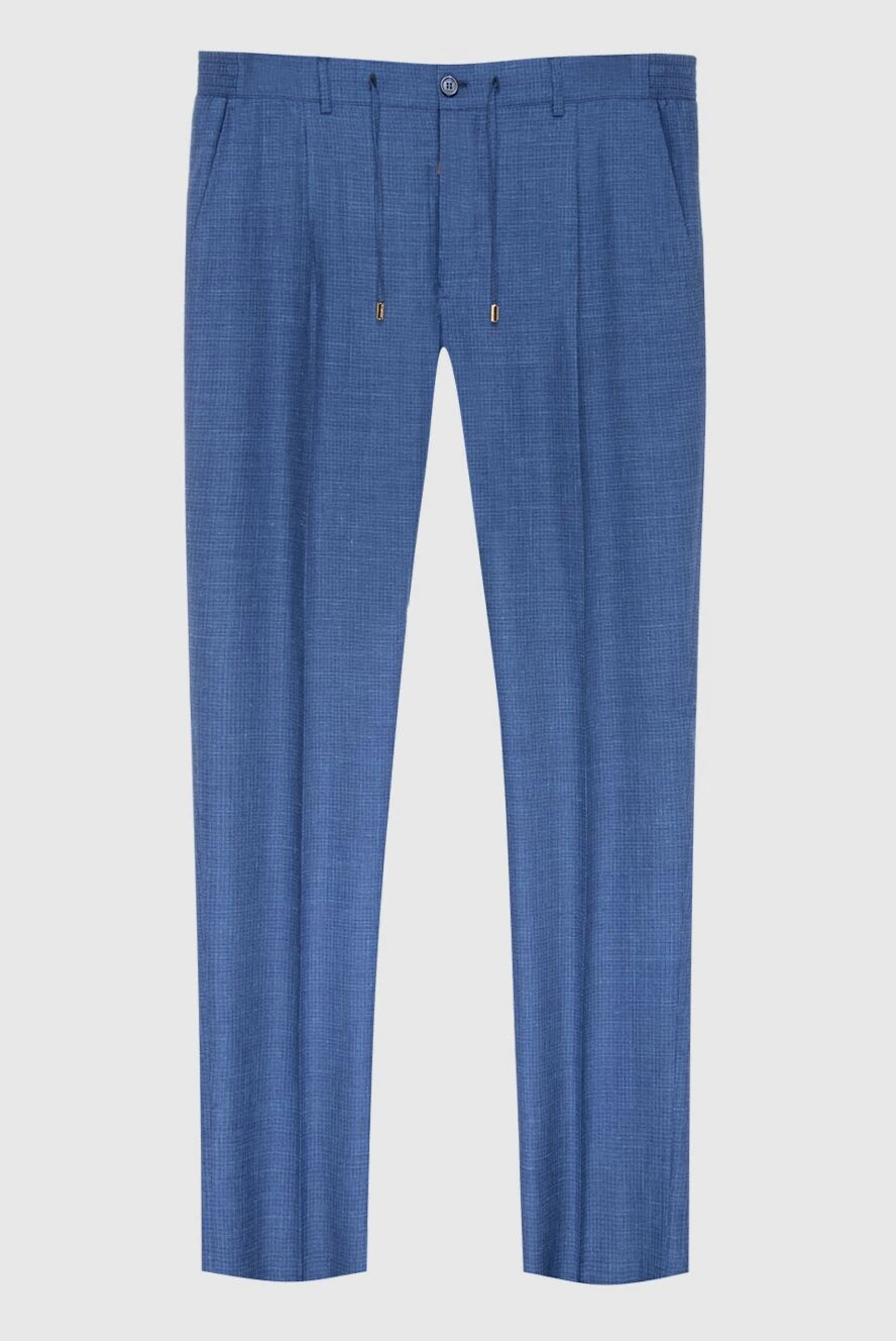 Stefano Ricci Blue trousers made of natural fabric with a drawstring - 43% wool, 32% silk, 17% cashmere, 8% linen. button, zipper, drawstring. two side, two back pockets. Country of origin: Italy. Care: specialized cleaning - photo 1
