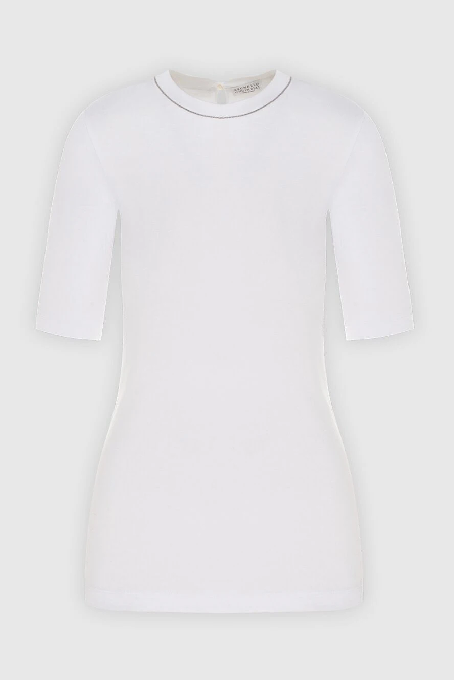 Brunello Cucinelli Футболка белая трикотажная женская с удлиненным рукавом - 94% хлопок, 6% эластан. Страна производитель: Италия. Уход: специализированная чистка - фото 1