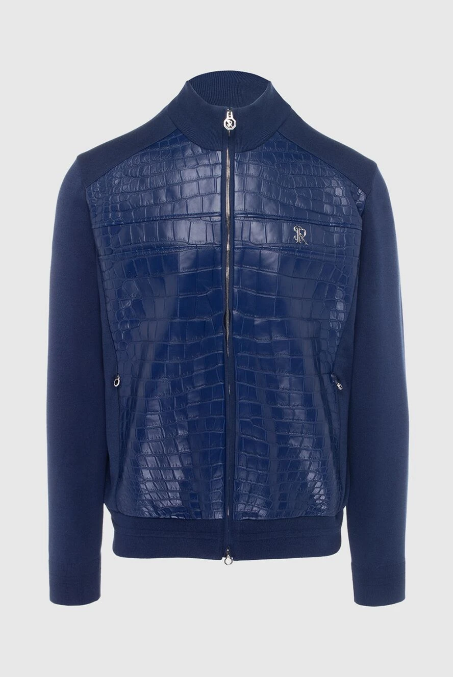 Stefano Ricci Куртка из шелка, хлопка и кожи крокодила синяя мужская - Фактурная кожа, логотип бренда. 60% шёлк 40% хлопок, 100% кожа крокодила. Молния. Два боковых кармана. Страна производитель: Италия. Уход: специализированная чистка - фото 1