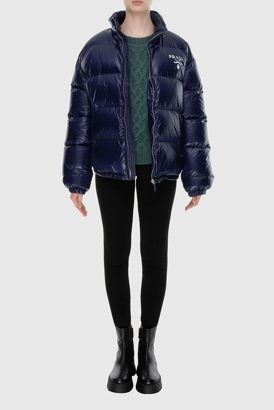 Prada women's dark blue down jacket with a smooth texture and a