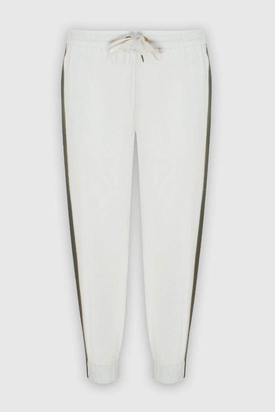 Brunello Cucinelli White cotton sports pants for women - stripes. 93% cotton, 7% polyamide. Closure: drawstring. two side pockets on trousers. Country of origin: Italy. Care: specialized cleaning - photo 1